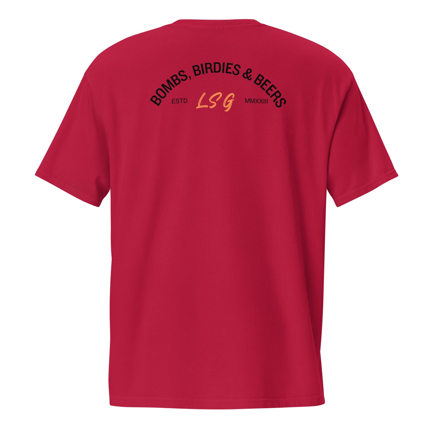 Land Shark Golf "BOMBS, BIRDIES, & BEERS"- Unisex Front Pocket T-Shirt