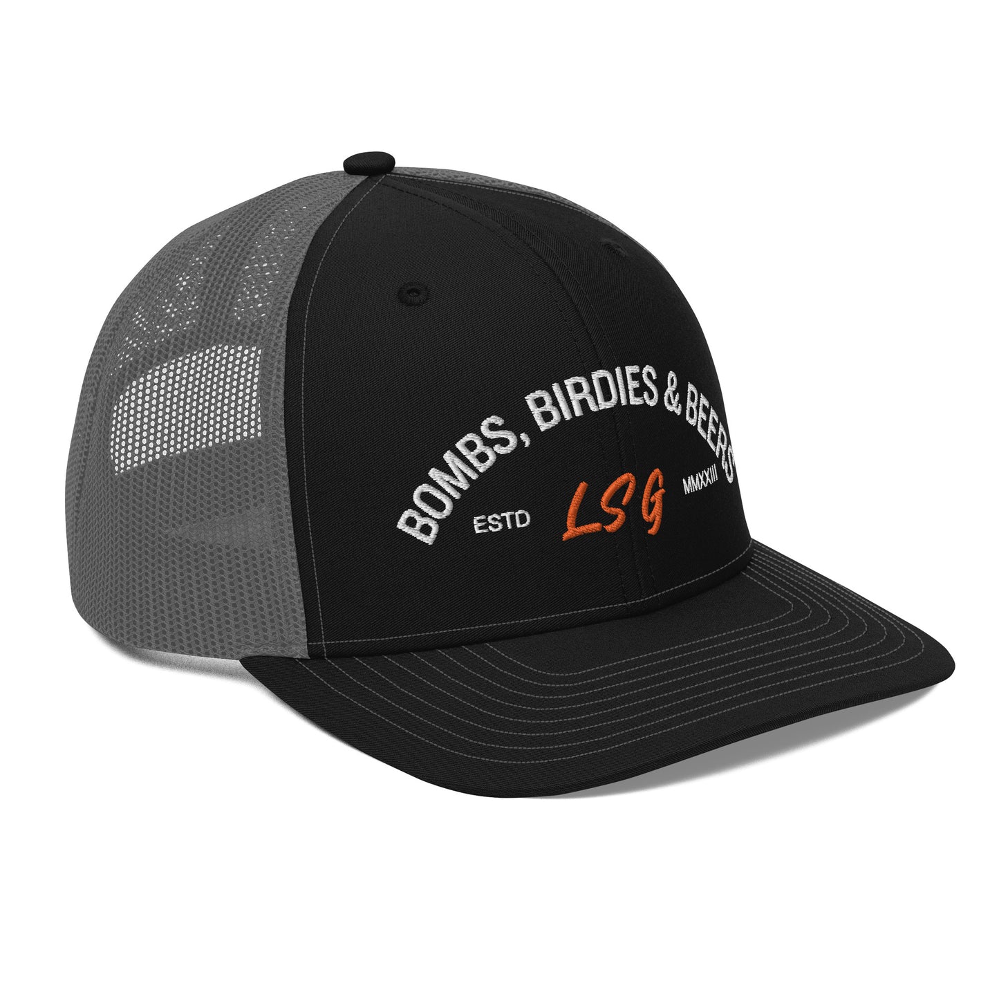 Land Shark Golf "BOMBS, BIRDIES, & BEERS" (Black) - Trucker Cap