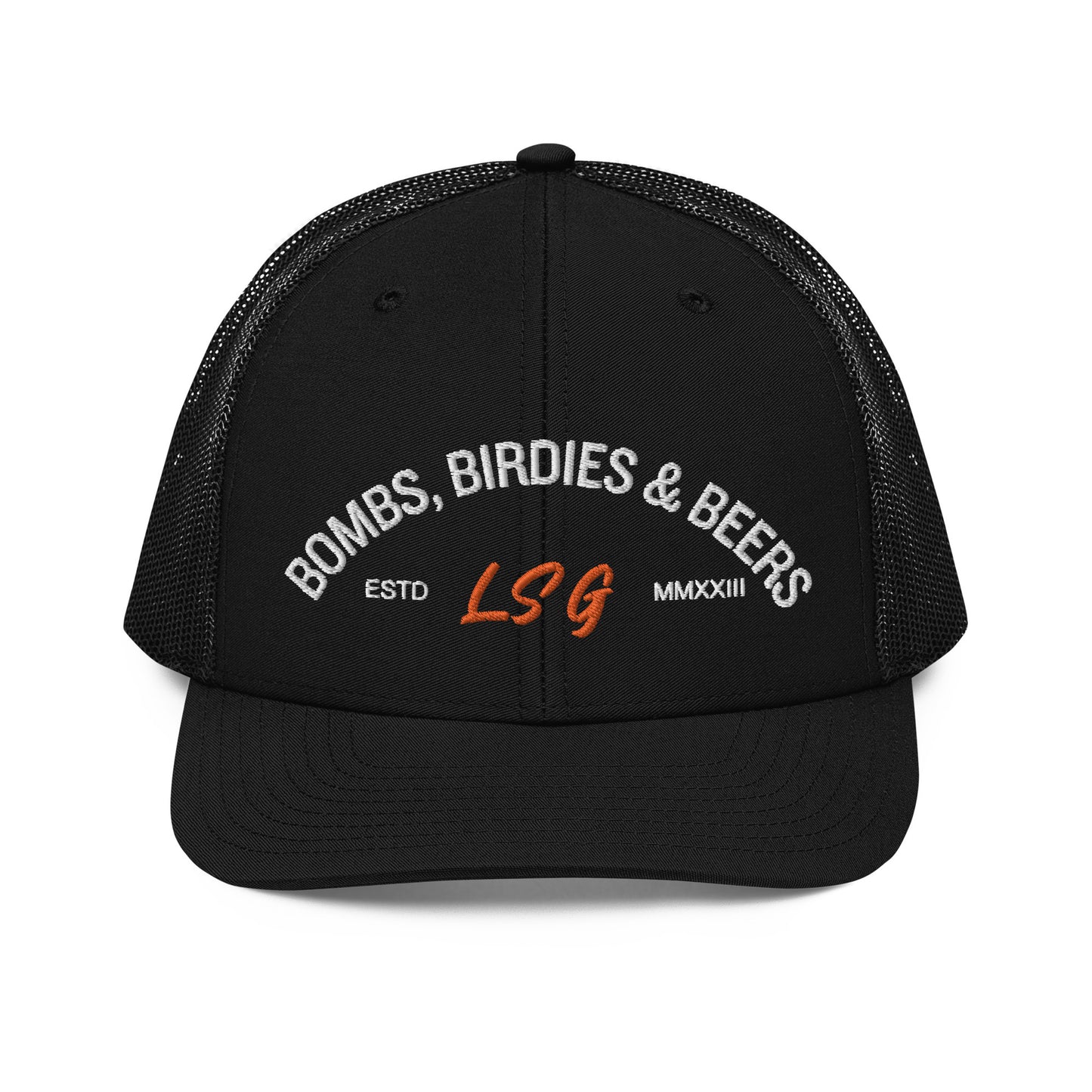 Land Shark Golf "BOMBS, BIRDIES, & BEERS" (Black) - Trucker Cap